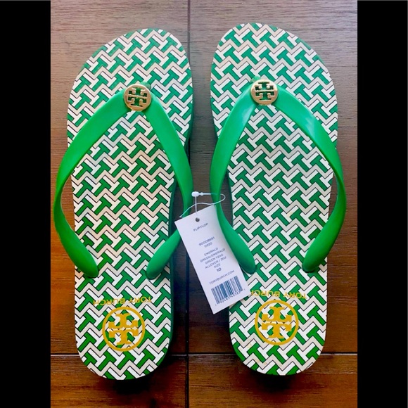 tory burch green flip flops